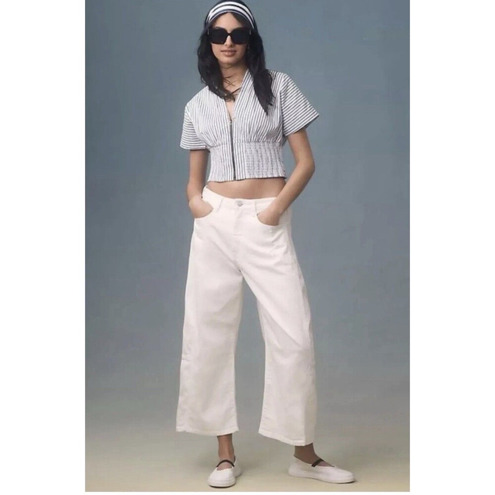 PILCRO Anthropologie Ivory Heritage Curve Mid-Rise Barrel Jeans Pants Sz 31T
